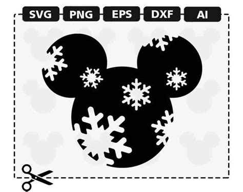 Svg Disney Christmas Snowflake Mickey Minnie Ears Bow Svg Etsy