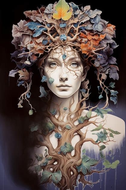 Premium Photo Painting Of A Woman With A Tree Head And Leaves On Her