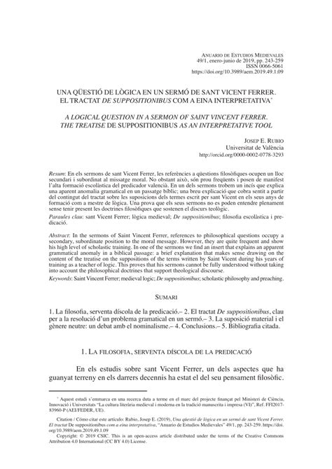 PDF Una qüestió de lògica en un sermó de sant Vicent Ferrer El