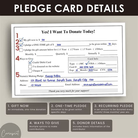 Editable Donation Card Printable Pledge Form, Donation Form, Donation ...