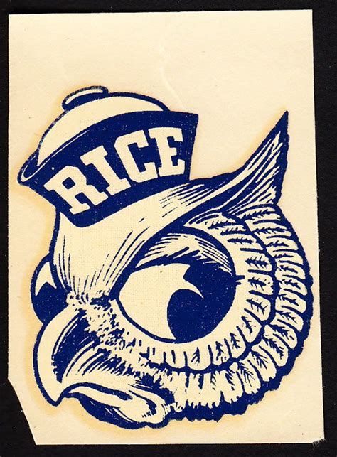 Rice University Owls Scarce Original 1950s College Mascot Decal