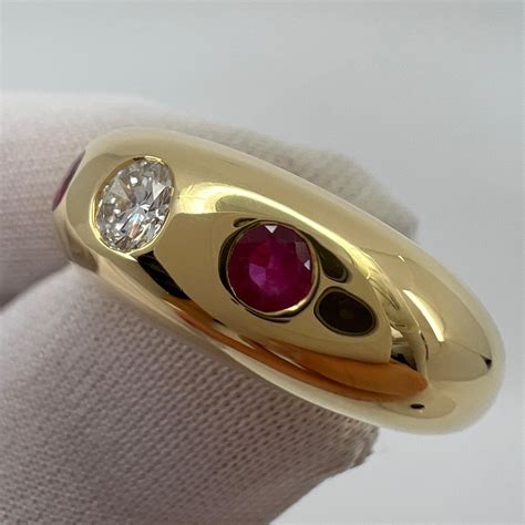 Vintage Cartier Diamond And Ruby Daphne 18k Yellow Gold Three Stone