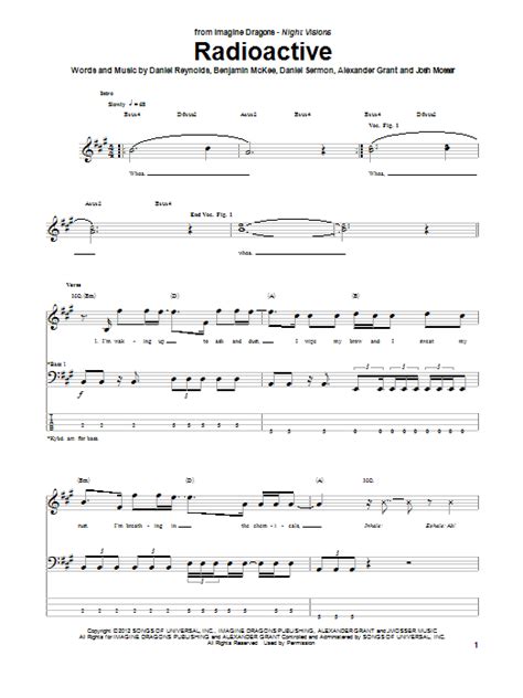 Radioactive Bass Guitar Tab By Imagine Dragons Bass Guitar Tab 99885