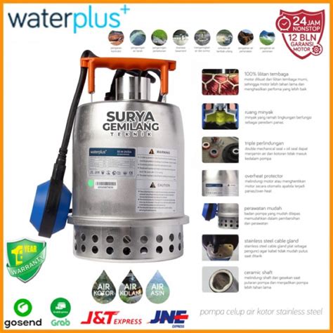 Jual Pompa Celup Air Kotor Stainlees Otomatis Waterplus Watt Pompa