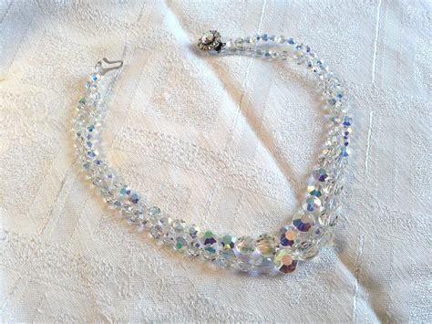 Vintage 50s Swarovski Crystal Necklace Double Strand Signed