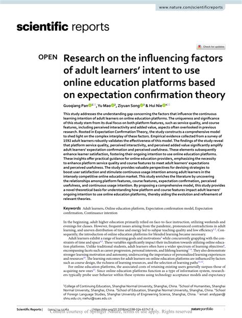 Pdf Research On The Influencing Factors Of Adult Learners Intent To