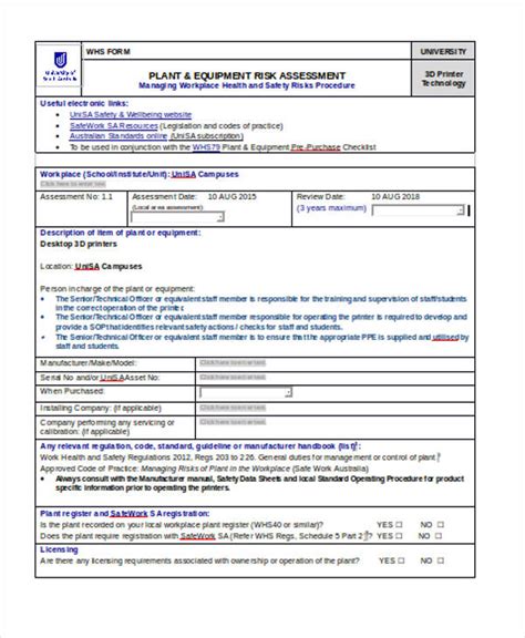 Free 9 Plant Risk Assessment Forms In Pdf Ms Word