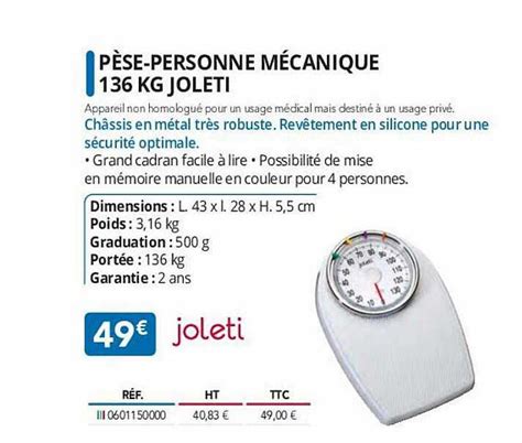 Promo Pèse personne Mécanique 136 Kg Joleti chez Distri Club Médical