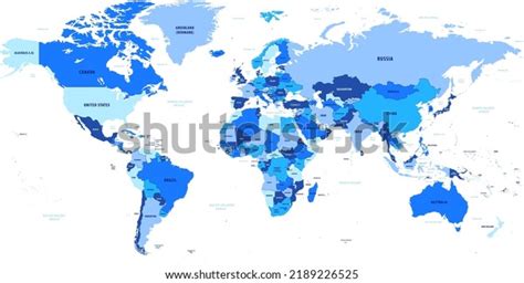 Vector Bluecolored World Map Country Names 库存矢量图（免版税）2189226525 Shutterstock