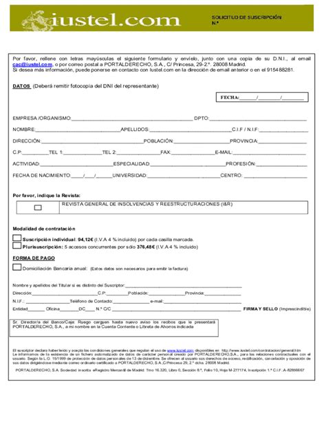 Fillable Online Contrato De Suscripcin A Iustel Fax Email Print PdfFiller
