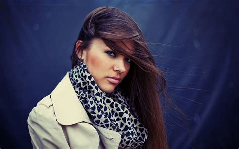 Wallpaper Girl Brunette Eyes Wind Scarf Model Photo Shoot