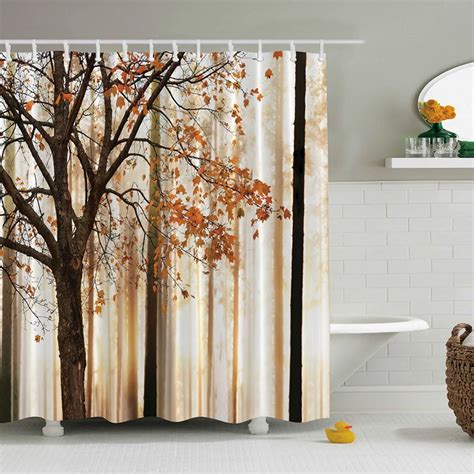 Maple Leaf Woods Digital Printed Home Living Decor Shower Curtain Home