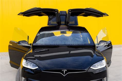 Lviv Ukraine October Tesla Model X Doors Are Open