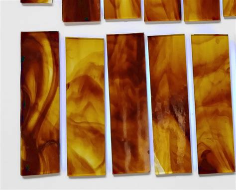 Amber Brown Streaky Stained Glass Strips Two Pounds Medium Pieces Mosaic Crush Glass Glass