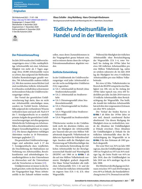 Pdf T Dliche Arbeitsunf Lle Im Handel Und In Der Warenlogistik