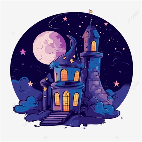 Midnight Clipart Cute Castle In The Night With Moon And Stars