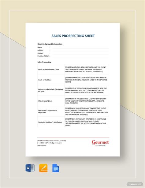 Prospecting Worksheet Template