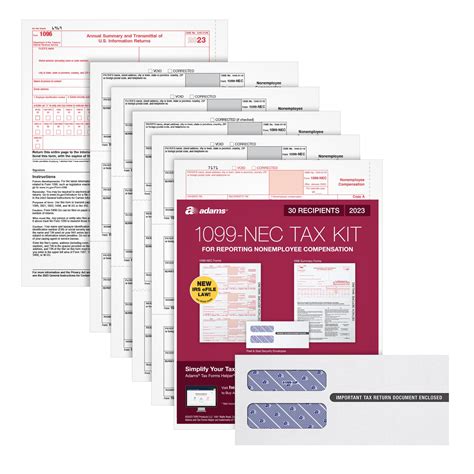 Adams 1099 Nec Forms 2023 3 Up Tax Forms Kit For 30 Recipients 5 Part Nec Tax Form Sets With