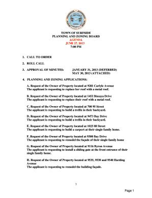 Fillable Online Town Of Surfside Planning And Zoning Board Agenda June