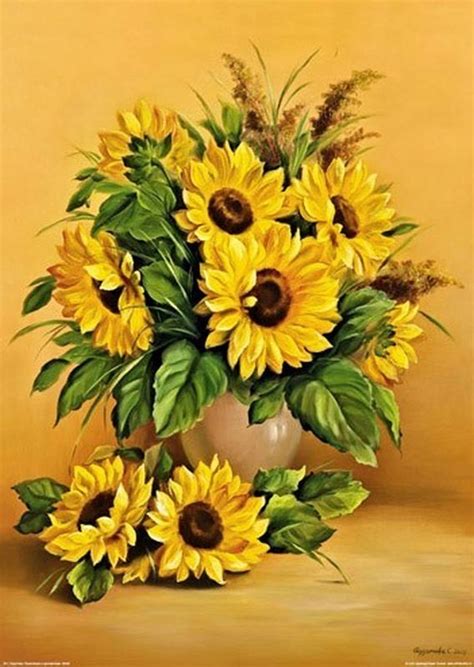 Sunflower Painting in White Vase