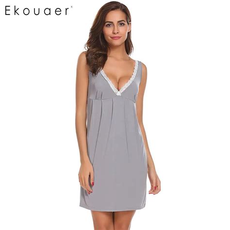 Ekouaer Night Dress Women Sexy Chemise Lingerie Nightgowns V Neck