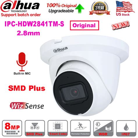 New US STOCK Dahua IPC HDW2841TM S 8MP 4K IP Camera WizSense MIC SMD