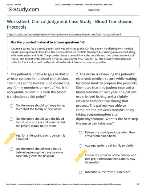 Blood Transfusion Case Study Quiz Nur Arizona College Studocu