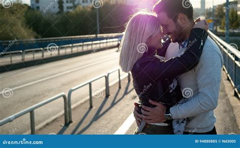 Romantic Young Happy Couple Kissing And Hugging Stock Image Image Of