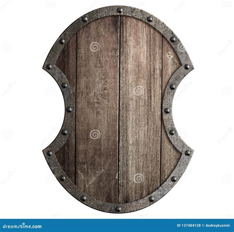 Large Wooden Shield Isolated 3d Illustration Stock Photo Image Of