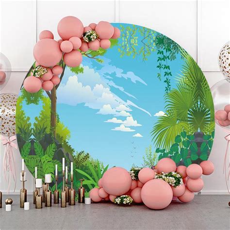 Green Leaves And Blue Sky Round Baby Shower Backdrop - Lofaris