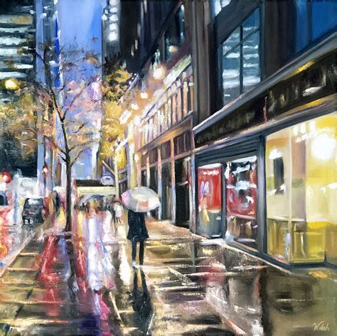 Original Oil Painting: Rainy Night Street Scene in the Big City - Etsy