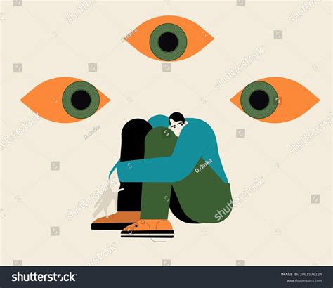 Sad Man Surrounded By Giant Eyes Stock Vector Royalty Free 2091576124