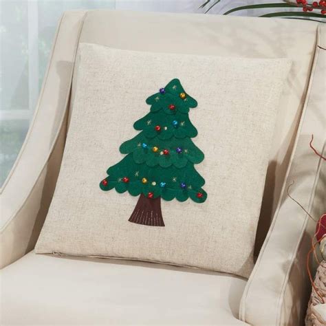 Mina Victory Home For The Holidays Felt Christmas Tree Throw Pillow