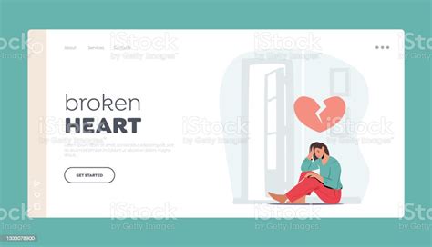 Broken Heart Landing Page Template Depressed Heartbroken Woman Sitting