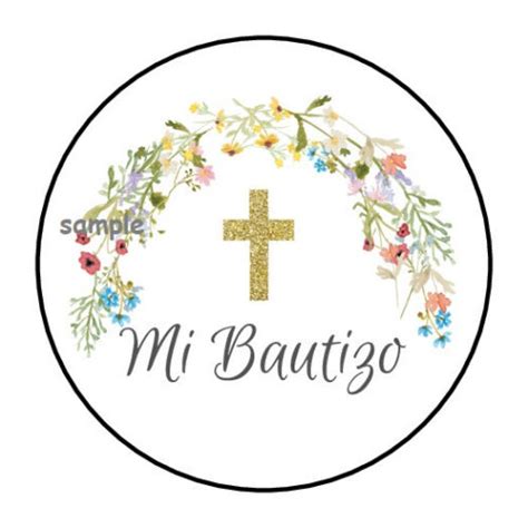 Mi Bautizo Envelope Seals Labels Stickers Round Baptism Floral