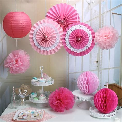 Pack of 9 Rose Pink Paper Crafts Tissue Paper Honeycomb Balls Lanterns ...