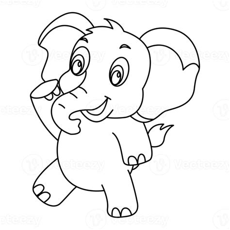 Elephant Outline Vector Cartoon Design On Transparent Background