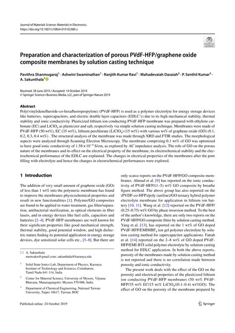 Pdf Preparation And Characterization Of Porous Pvdf Hfp Graphene