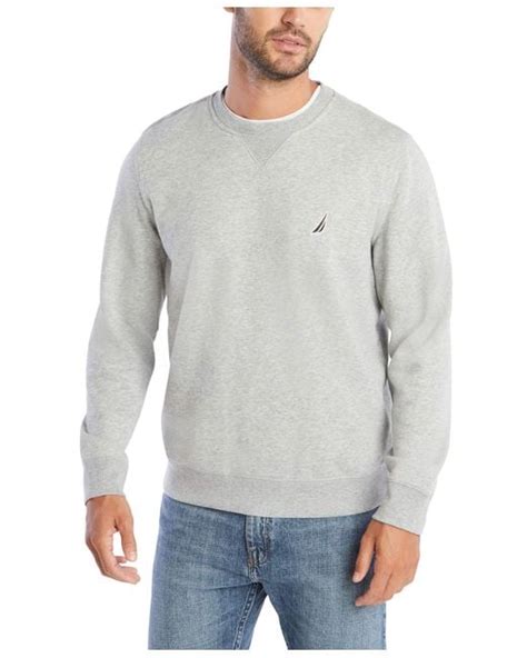 Nautica Basic Crew Neck Fleece Sweatshirt In Grey Heather Gray For