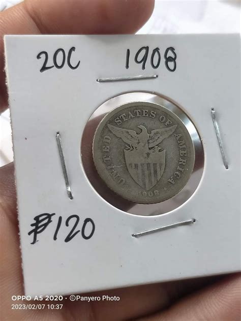 1908 Twenty Centavos Uspi Silver Coin Hobbies Toys Memorabilia