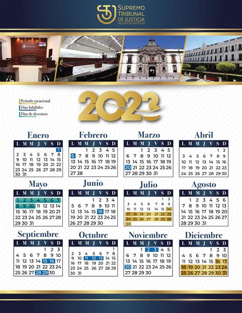 CALENDARIO OFICIAL STJEJ 2023 Supremo Tribunal De Justicia Del Estado