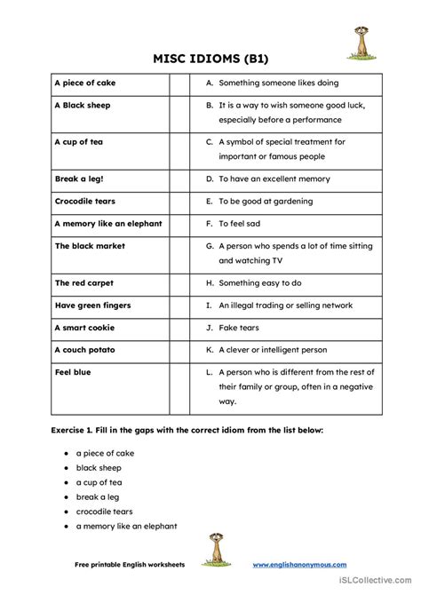 Easy Idioms A B General Vocabula English Esl Worksheets Pdf Doc