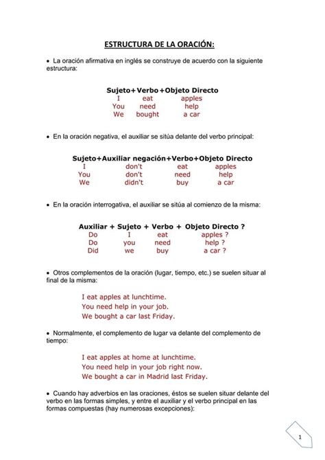 Estructura de la oración PDF