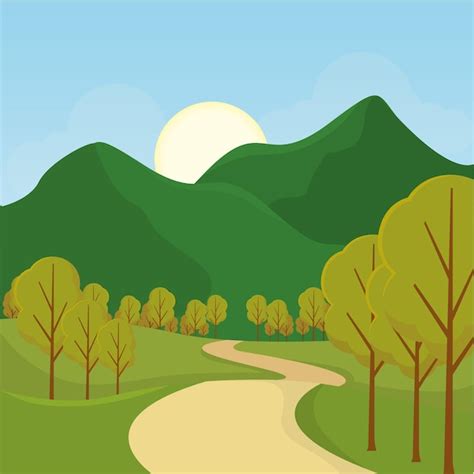 Paisaje natural coloreado con árboles ilustración vectorial Vector