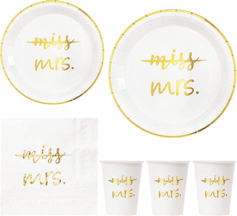 Amazon Crisky Gold Miss To Mrs Napkins Plates Cups Set For Bridal