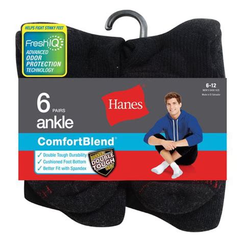 Hanes Mens Comfortblend Ankle Socks 6 Pack