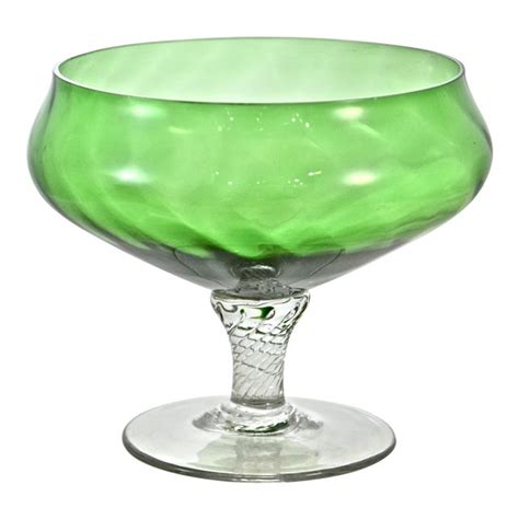 Green Blown Glass Pedestal Bowl Chairish