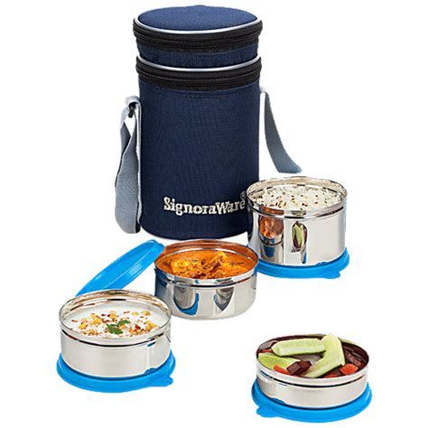 Buy Signoraware Executive Stainless Steel Lunch Box Set Leakproof Blue Online At Best Price