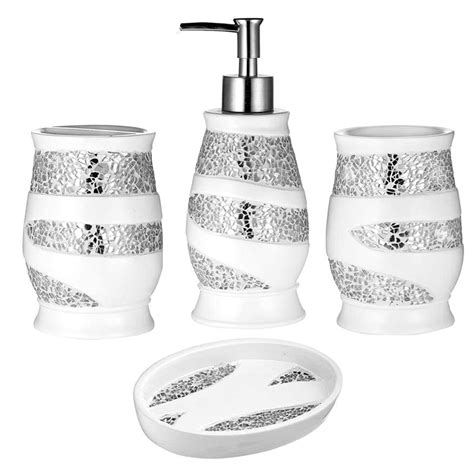 Zahari Home Pc Sinatra Stylish Bathroom Accessories Set White Soap