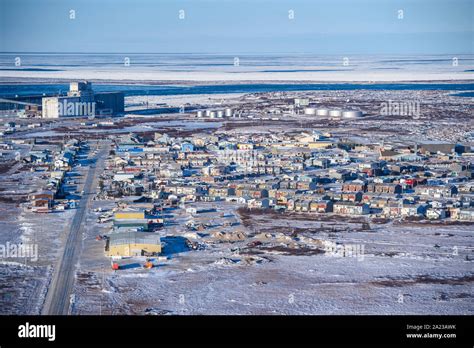 Stadt Churchill aus der Luft im frühen Winter Churchill Manitoba